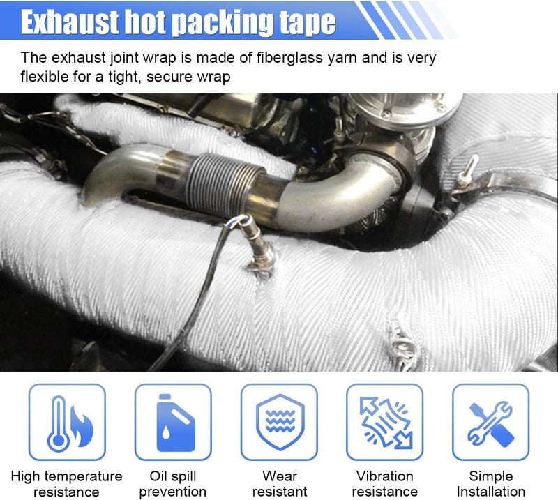 BDZMC 2" x 16 Ft Motorcycle Exhaust Heat Wrap Roll, Exhaust Manifold Heat Wrap Fiberglass Heat Shield Tape, Car Exhaust Tube Thermal Wrap Tape with 10 Stainless Locking Ties - Image 3